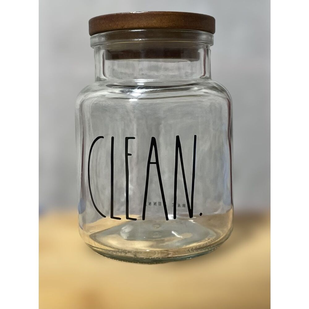 Rae Dunn Glass Storage Jar with Wooden Lid — CLEAN Label